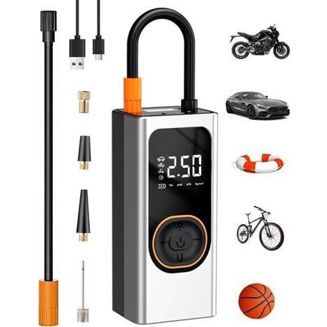 Compresseur à Air Portatif, 150 PSI Gonfleur Électrique sans Fil Mini Compresseur Voiture avec Power Bank 4000mAh, Écran LCD Numérique & LED pour Vélo, Moto, Scooter et Ballons (1/5)