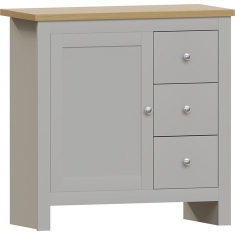 Arlington Sideboard 3 Drawer 1 Door Cabinet Cupboard Storage, Grey (1/5)
