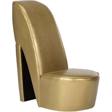 Chaise-chaussure à talons hauts en simili cuir doré – Chaussure-chaise design élégant pour intérieur, confortable et stable (1/5)