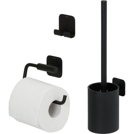 Tiger Colar Ensemble accessoires wc - brosse avec suport - porte-rouleau - crochet serviette - Noir (1/5)