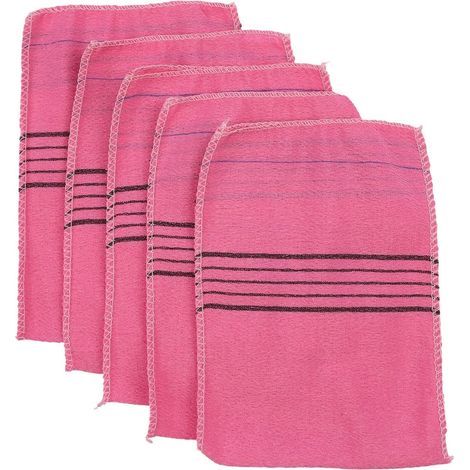 Set of 5 Korean exfoliating washcloths for deep cleansing - Soft cotton polyester shower towels - 14 x 18.5 cm (pink) (1/5)