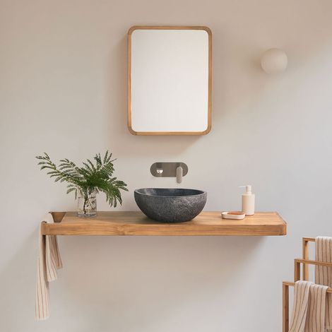 Ensemble meuble de salle de bain suspendu 130x45 cm en bois de teck Neill SKLUM