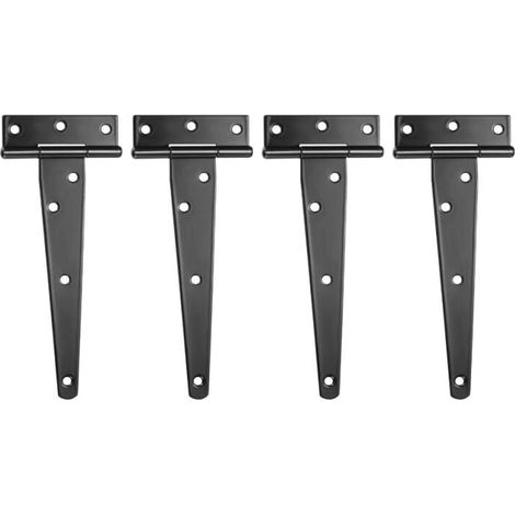 Set di 4 cerniere a T nere, cerniere per porte da fienile, cerniere per porte, cerniere piatte in acciaio inossidabile per cancelli, capannoni da giardino, armadietti - 8 pollici (1/4)