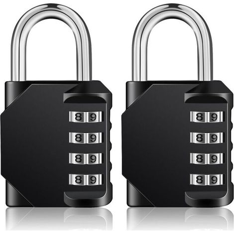 Cadenas Code 4 Chiffres, Cadenas Casier Pour Vestiaire Sport, Scolaire, College, Cadenas a Code Pour Casier, Abri de Jardin (2 Pièces, Noir) (1/4)