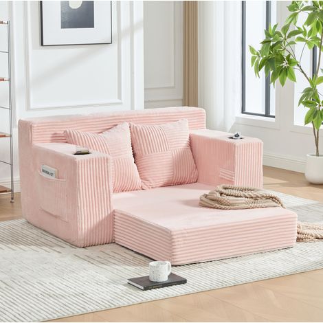 Divano letto 2 posti 151x133x64 cm in tessuto a coste rosa con contenitore per soggiorno FloraGrace (1/5)