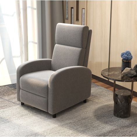 Sillón relax reclinable 160°, reposapiés, tejido efecto lino gris, carga 120 kg, OKWISH (1/5)