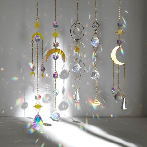 Attrape Soleil, 5pcs Attrape-Soleil en Cristal, Perle de Verre Prisme Arc-en-Ciel en Cristal Suspendu Suncatcher Pendentif en Cristals pour fenêtre Maison Jardin fête Mariage (1/5)