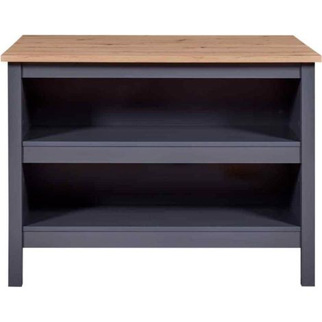 Paris Prix – Ilot de cuisine Melina 124cm – Anthracite & chêne – 2 étagères pour rangement – Panneaux de particules & MDF (1/5)