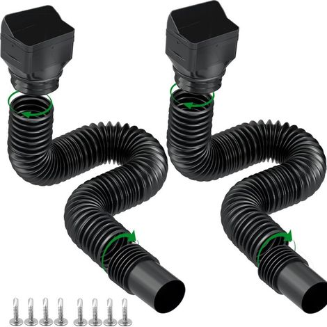 Extensión flexible para bajante de agua de lluvia, 152-178 cm, resistente a salpicaduras, color negro (2 unidades) (1/5)