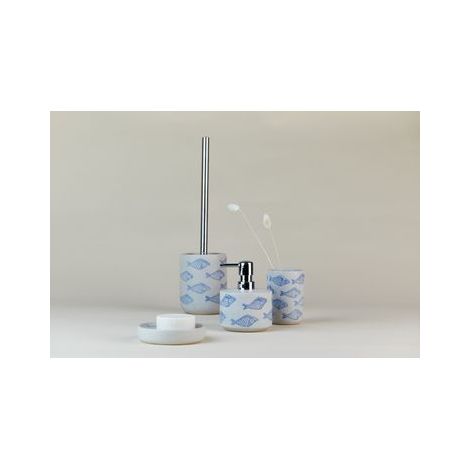 WENKO Porte Brosse WC Aquamarin, brosse WC noire, céramique matte peinte à la main, Ø 10 x 40 cm, beige - bleu (1/5)
