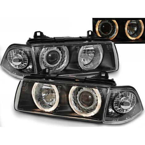 Paire Feux Phares BMW serie 3 E36 Coupe de 1990 a 1999 angel eyes noir-27361143 (1/2)