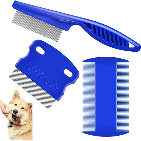 Peigne anti-puces 3 pièces, brosse de toilettage chien et chat, peigne fin pour éliminer poils morts, taches de larmes, tiques et insectes, accessoire de beauté animale (1/5)