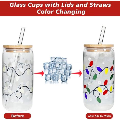 Tasse À Changement De Couleur - En Verre Trempé - Avec Couvercle Et Paille Réutilisable - Pour Café Glacé Et Boissons Froides - 1 Pièce (1/5)