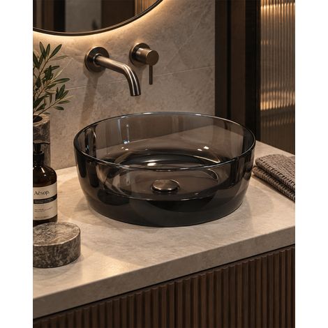 Lavabo 40 cm ciotola da appoggio Ischia in resina nero (1/5)