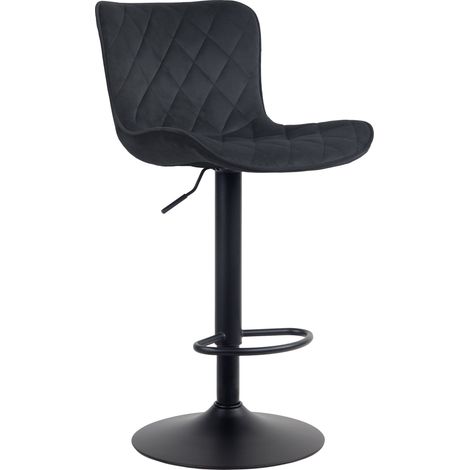 Taburete de bar x1 costura decorativa pie de trompeta regulable en altura en metal negro asiento de terciopelo negro 100004860