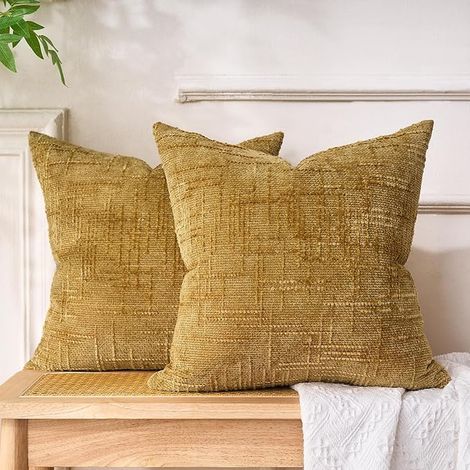 Decorative Soft Cushion Cover 40 x 40 cm Mustard Yellow Soft Chenille Modern with Invisible Zip Pillow Case 40 x 40 cm for Cafe Sofa Home Decoration Living Room (1/2)