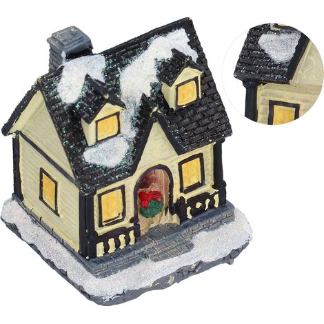 Village de Noël LED en résine lumineux, scène décorative de chalet (lumière chaude, batterie intégrée, modèle C) (1/5)