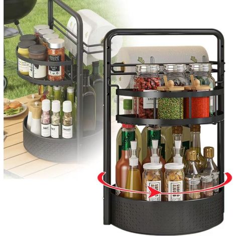Étagère à épices multifonctionnelle, étagère de rangement de cuisine à double niveau, étagère de rangement pour comptoir ou placard, noire (1/5)