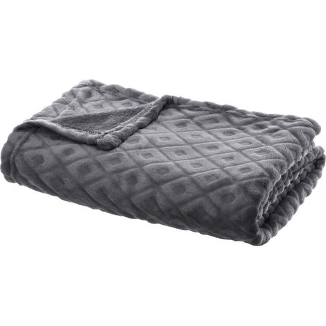 Plaid Gris motif Losange en relief 125 x 150 cm - Atmosphera