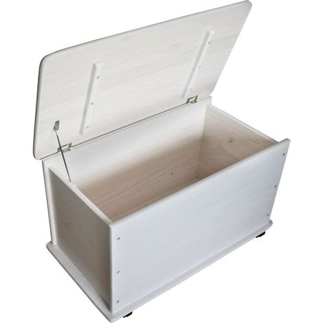 KMH® Premium Spielzeugkiste Holz Weiß mit 4 Doppelrollen und Deckel, 70L Spielzeugtruhe aus massivem Pinienholz, Sitztruhe Holztruhe Aufbewahrungsbox Kinderzimmer Stangenscharnier 73x40x43,5 cm