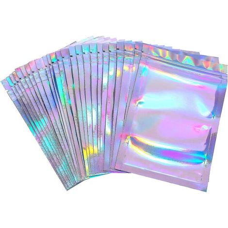 Sachets holographiques pour emballage et conservation des aliments – Lot de 100 pièces, format 7,5 × 10 cm, finition irisée brillante (1/5)