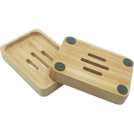Boîte à savon en bambou à une seule couche, étanche et avec drainage, pour salle de bain ou toilettes d'hôtel. (1/5)