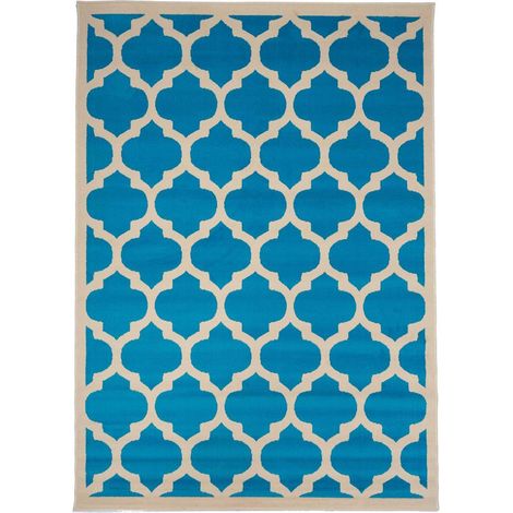 Tapis salon et chambre 60x110 bleu rectangle tissé motif géométrique AF1 STYLE (1/5)