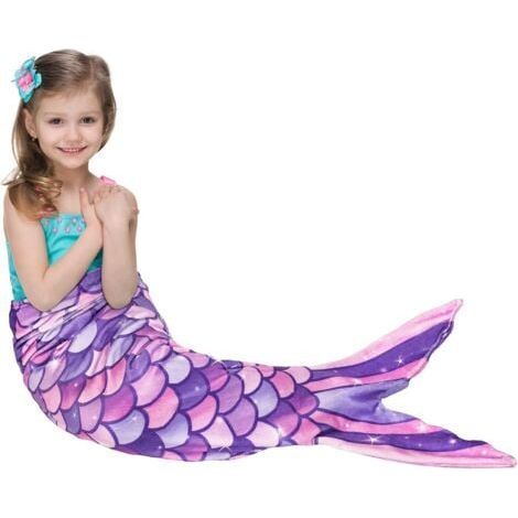 (Mauve) 100-140cm, 1 x Couverture queue de sirène - Couverture peluche de sirène portable, couverture polaire douce pour les filles, les enfants et les adolescents en toutes saisons. (1/5)