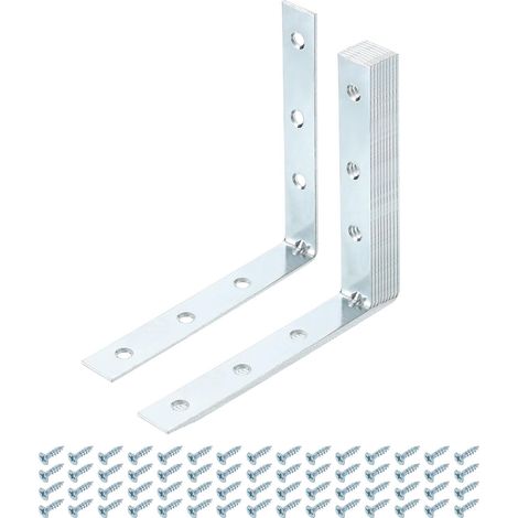 10pcs Équerre d'Angle Metale en Forme de L, 100x15x100mm Équerres d'Assemblage Renforcée à Angle Droit, Corniere Fixation avec Vis pour Étagère en Bois Coin Meubles, Argenté (1/5)