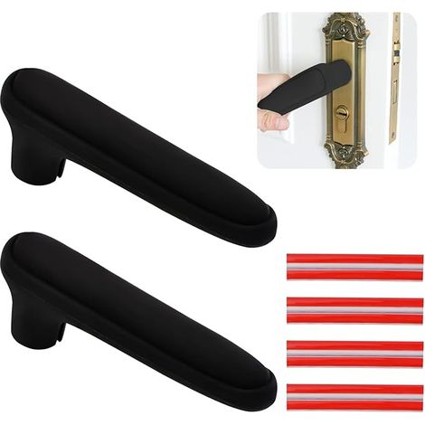 Couvre-poignées de porte noir mat gants de poignée de porte en silicone couvre-bouton de porte antistatique protection de poignée de porte de sécurité avec bandes adhésives (1/5)