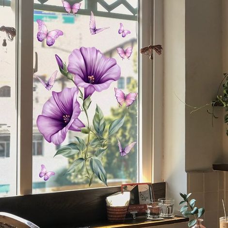 Sticker fenêtre statique - Sticker fenêtre - Décoration murale - 3030cm - Fleur plant - PVC - D (1/5)