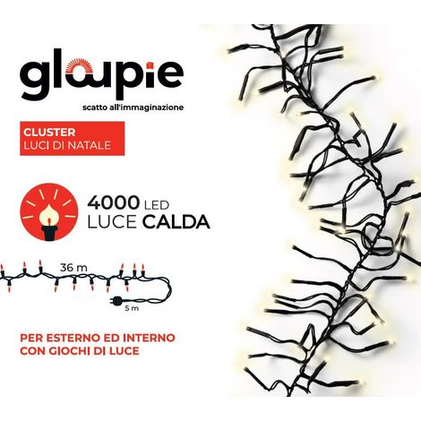 GLOUPIE Luci Di Natale Cluster da 41 Mt Con 4000 Led Bianco Caldo, Cavo Verde, Funzione Memoria e Timer (1/5)