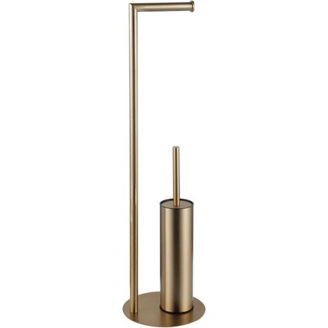 FugaFlow Eccelente Porte-rouleau de toilette sur pied avec brosse de toilette - Laiton brossé PVD (Or)