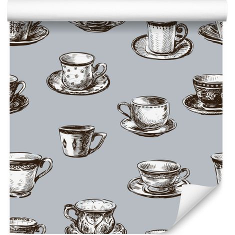 Papier peint à motifs de tasses pour salon et chambre 50x1000 cm (1/5)