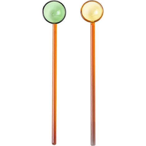 Lot de 2 cuillères en verre résistant à la chaleur, cuillères à mélanger en verre de 18,8 mm, cuillère à café/glace - Style 1 (1/5)
