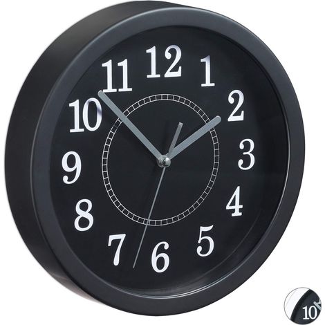 Horloge murale ronde, 20 cm, Petite pendule à accrocher au mur, design classique, piles, noire, plastique, métal, One size (1/4)