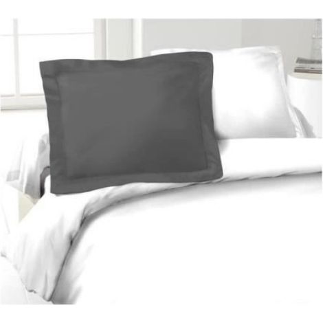 Taie D Oreiller - Coton 100 % - 50x70 Cm - Gris Foncé - Lot De 2 (1/2)