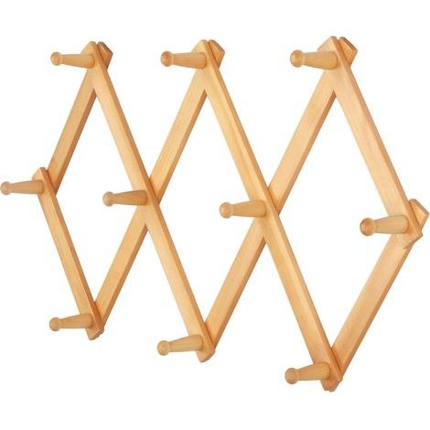 Perchero de pared tipo acordeón - 40,6 cm de alto, extensible, de madera, para colgar abrigos, sombreros y gorras de béisbol, incluyendo 10 ganchos. (1/5)