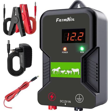 15KM Cloture Electrique pour Animaux, 2J Electrificateur Clôture électrique pour ferme jardin pâturage,12000V Electrificateur pour ÉLevage D'Animaux Cheval Vache Moutons (Noir)