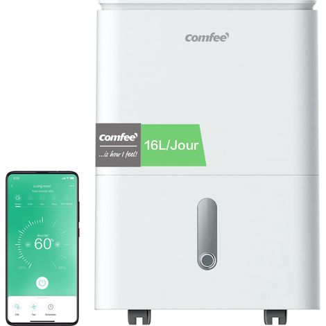 Déshumidificateur 2-EN-1, Elimine l'humidité jusqu'à 16L-Jour, Purification d'air avec ioniseur, 4 Modes, Fonction Air Swing, Contrôle APP, Idéal pour pièces de 29-44㎡, Easy Dry 16 (1/5)