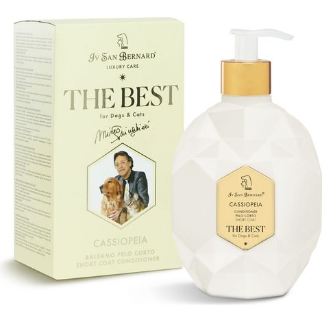 BALSAMO CASSIOPEIA PARA PERROS Y GATOS DE PELO CORTO 500ML  ACONDICIONADOR ESPECIFICO PARA PERROS Y GATOS DE PELO CORTO APORTA NUTRICION Y FIRMEZA AL PELAJE CONSERVANDO SU COLOR Y BELLEZA