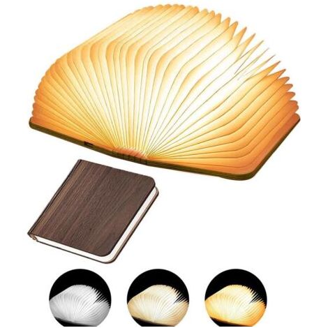 LED Livre Lampe, Rechargeable par USB, lumière LED magnétique en bois,Lampe de lecture pliante (Noir)-15 × 11 × 2.5 cm [Classe énergétique A] (1/5)