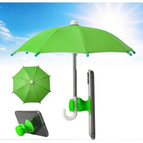 Support de téléphone avec parapluie intégré soleil & pluie protection solaire pour portable et tablette vert anti-reflets (1/5)