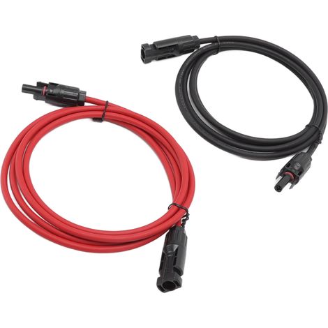 Câble d'extension pour panneaux solaires 2 mètres, noir et rouge, avec connecteurs mâle et femelle (1/5)