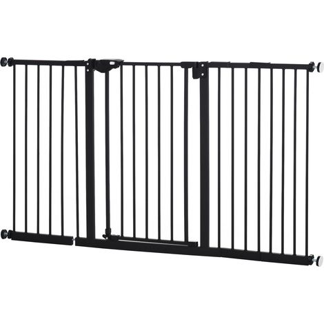 Türschutzgitter Absperrgitter Schutzgitter für Haustier Treppenschutzgitter ohne Bohren Metall Kunststoff Schwarz 136,3 cm x 76,2 cm