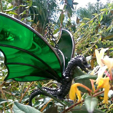 Figura de dragón para jardín, hecha de resina acrílica, 13 x 10 x 10 cm, decoración exterior resistente a la intemperie, pintada a mano con gran detalle, peso 260 g.