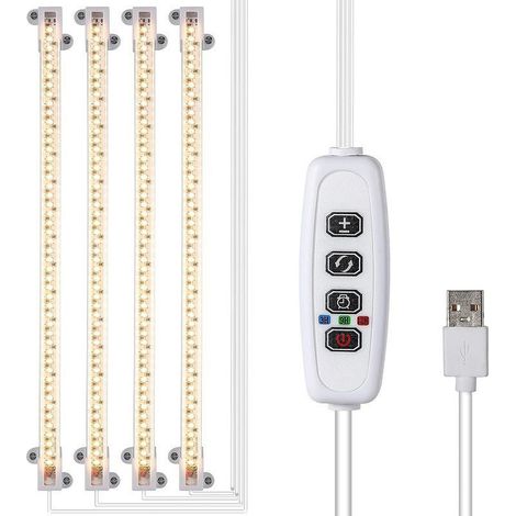 LED-Pflanzenwachstumslampe – 430 nm + 660 nm – Rotes und blaues Licht – 3/9/12-Stunden-Timer – 4 Schaltmodi – Sukkulenten-Wachstumslampe – 4 Röhren