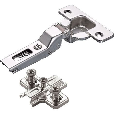 2 x Salice Topfband 110° Serie 200 Bohrbild T45 Mittelanschlag inkl. Kreuz-Montageplatte Höhe 3 mm mit vormontierten Euroschrauben und Langlochverstellung Möbelscharnier von SOTECH (1/4)