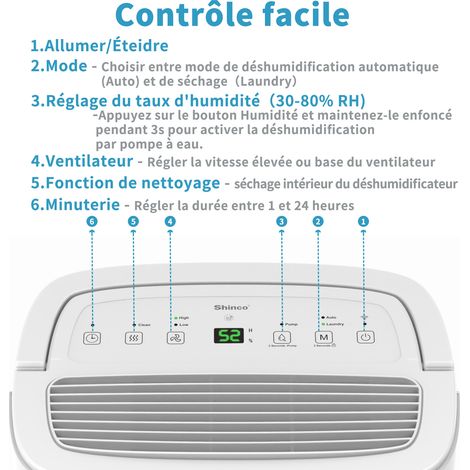 Shinco – Déshumidificateur 50L/jour pour pièces jusqu'à 55m² – Drainage continu, contrôle APP, filtre à charbon actif – Mode séchage et silence — vue 4