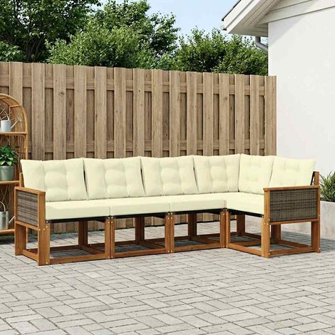 vidaXL Set di divani da esterno con cuscino 5 pcs Naturale e